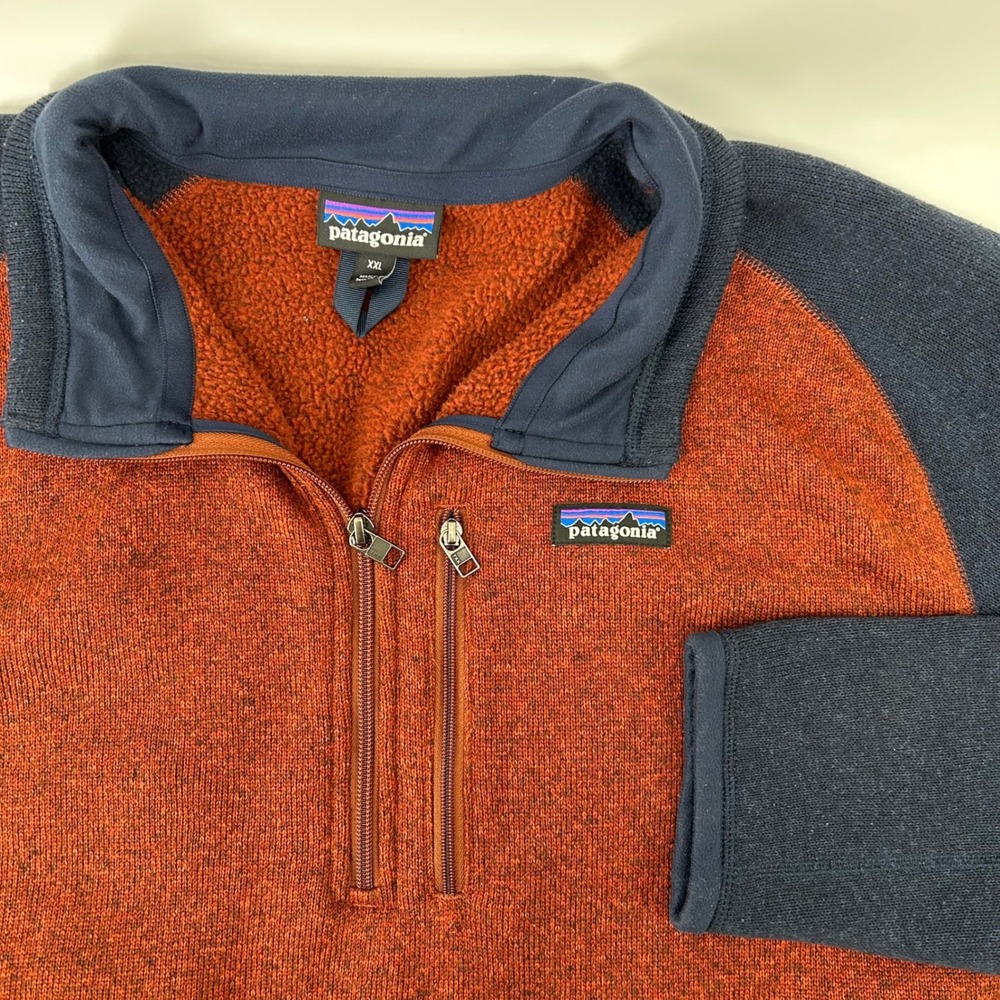 Patagonia Better Sweater 1/4 Zip Mens XXL Orange Navy Blue Fleece Pullover